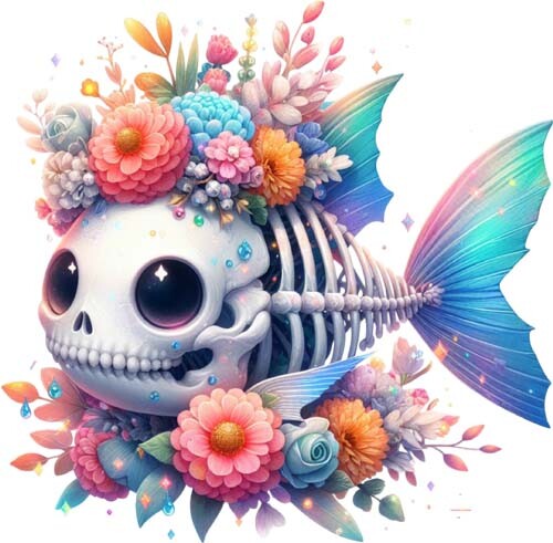 Halloween fish skeleton rose - halloween,