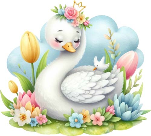 Watercolour floral swan wall - swan,