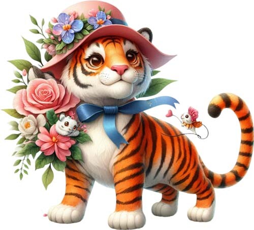 Colourful baby floral - colourful, tiger