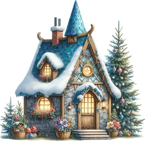 Garden watercolour gnome house - watercolour,