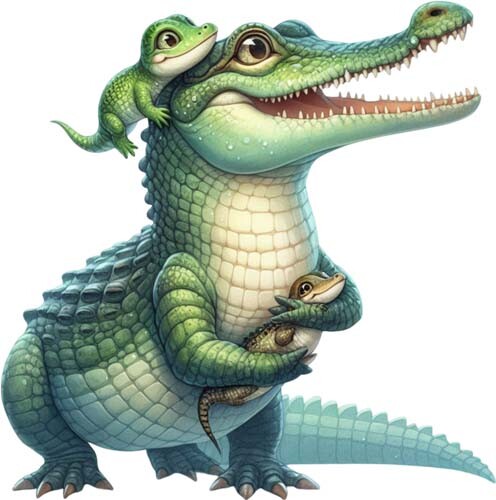 Colour mom baby crocodile - baby, wall