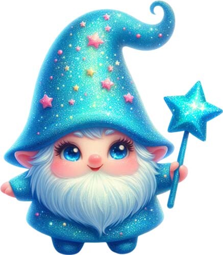 Colourful magic blue gnome - colourful,