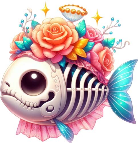 Halloween fish skeleton floral - halloween,