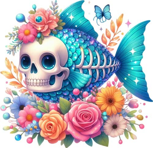 Halloween fish skeleton - fish, rose