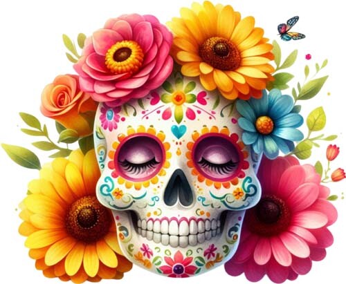 Halloween floral sugar skull - floral,