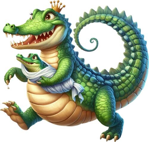 Colour mom baby crocodile - mom, wall