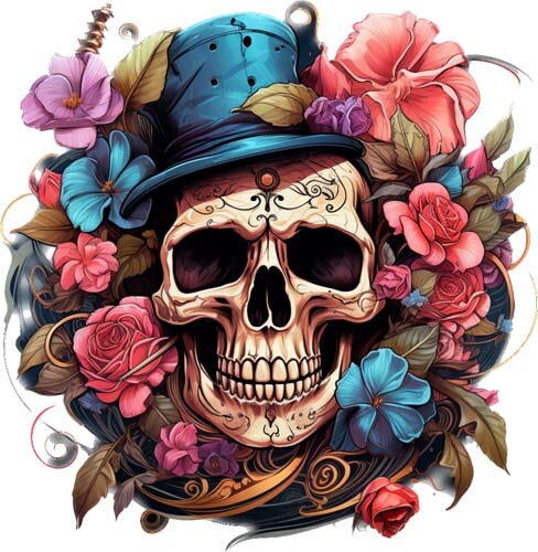Colour halloween rose skull - colour,