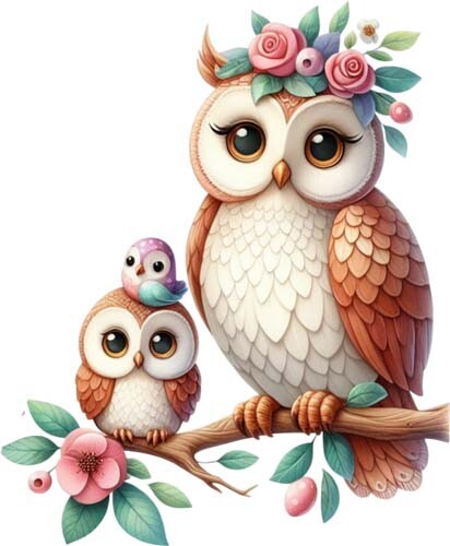 Colour mom baby owl floral - baby,