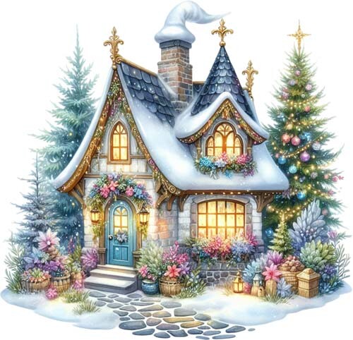 Garden watercolour gnome - garden, house