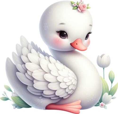 Watercolour floral swan wall - floral,